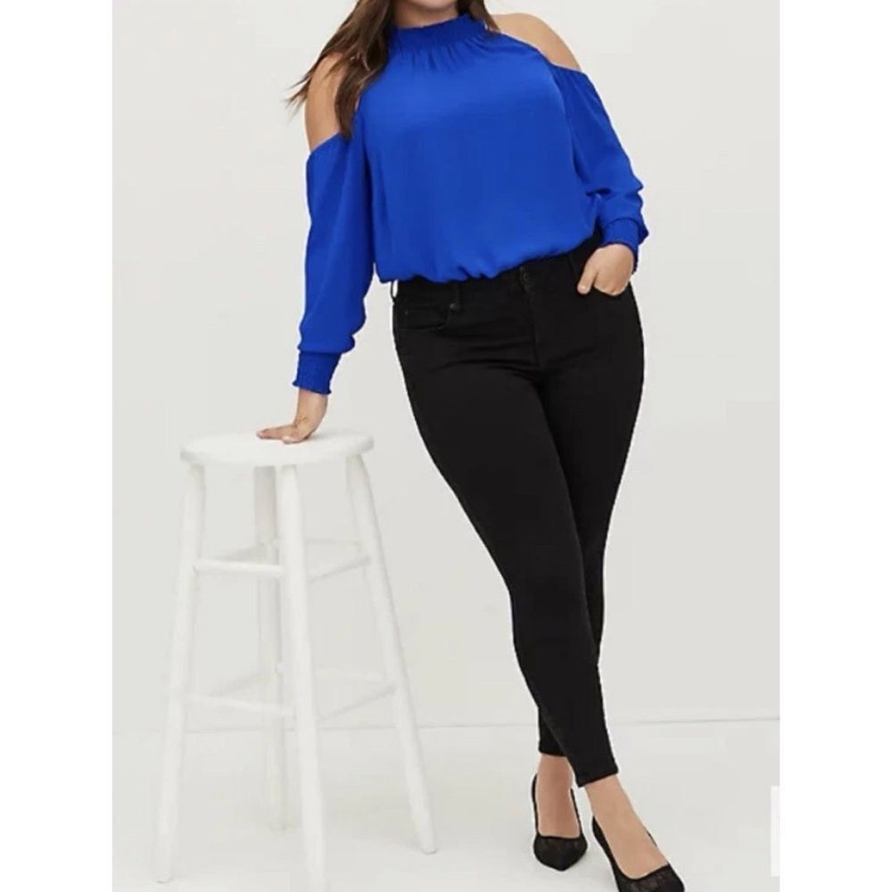 Torrid Georgette Smocked Neck Cold Shoulder Blouse